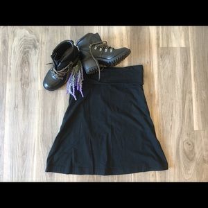 Flowy Black Knee Length Skirt Rollover Waistband